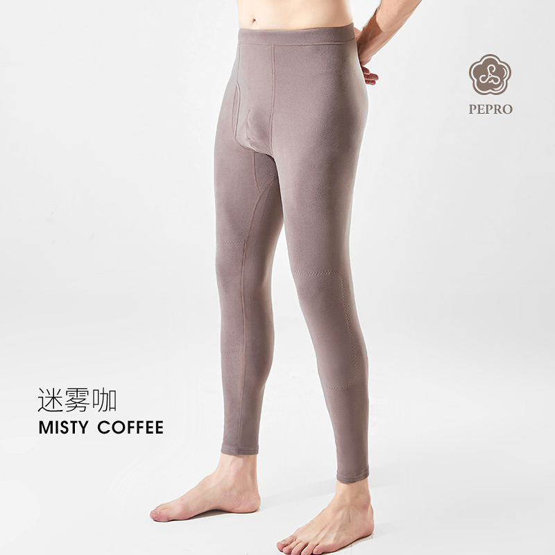 【2件5折】猫人芃芃绒蚕丝护膝男保暖裤抑菌恒温磨毛单裤男士无痕2021年新款 L/170【推荐110-130斤】 迷雾咖