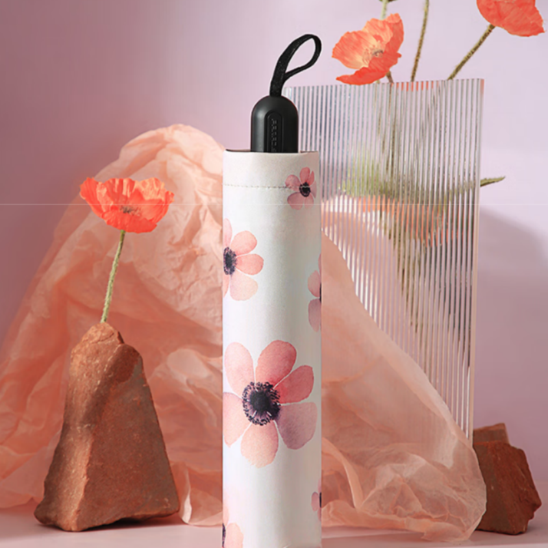 天堂防紫外线阳伞三折8K钢骨遮阳黑胶伞轻小便携折叠阳伞晴雨银莲伞下100CM高清大图