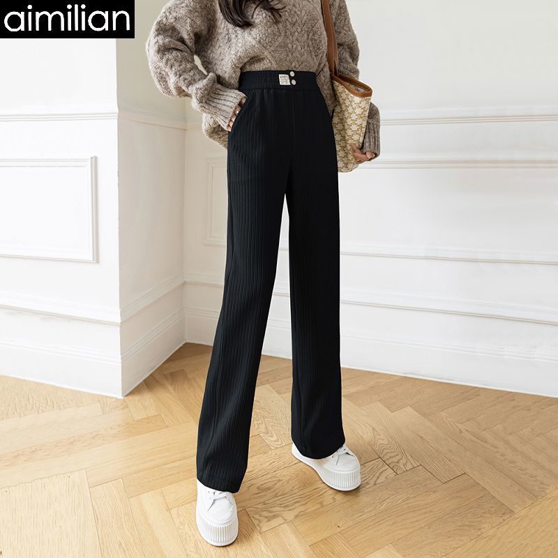 阔腿裤女春秋新款高腰垂感宽松小个子直筒休闲拖地裤子高清大图