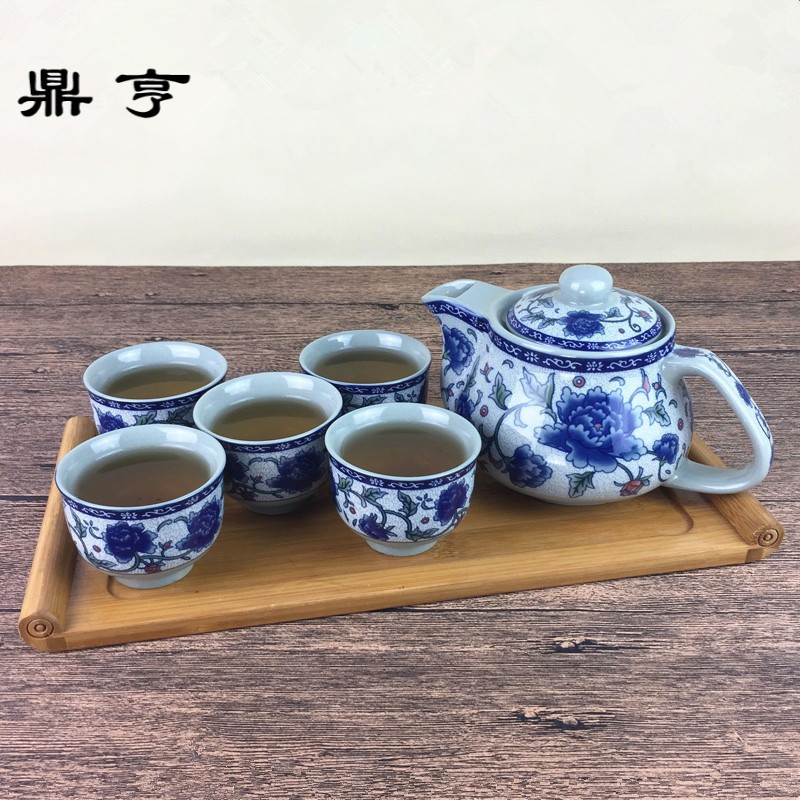 鼎亨景德镇陶瓷茶具套装带有过滤网泡茶壶侧把手抓壶大号青花瓷凉