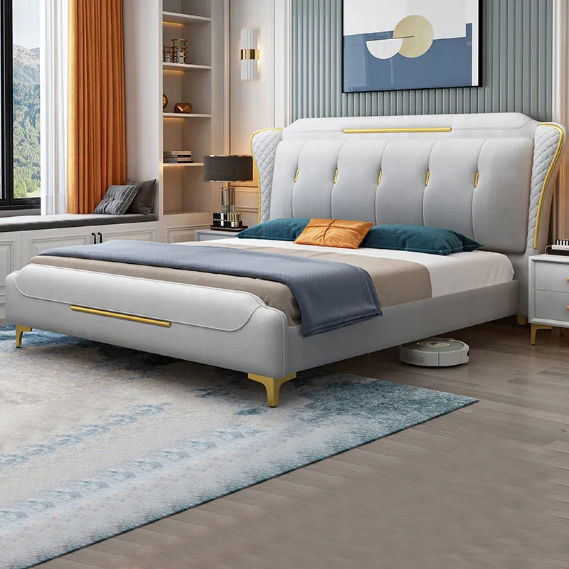 兰秀家居床轻奢北欧免洗科技布床现代简约主卧双人床实木软靠布艺婚床