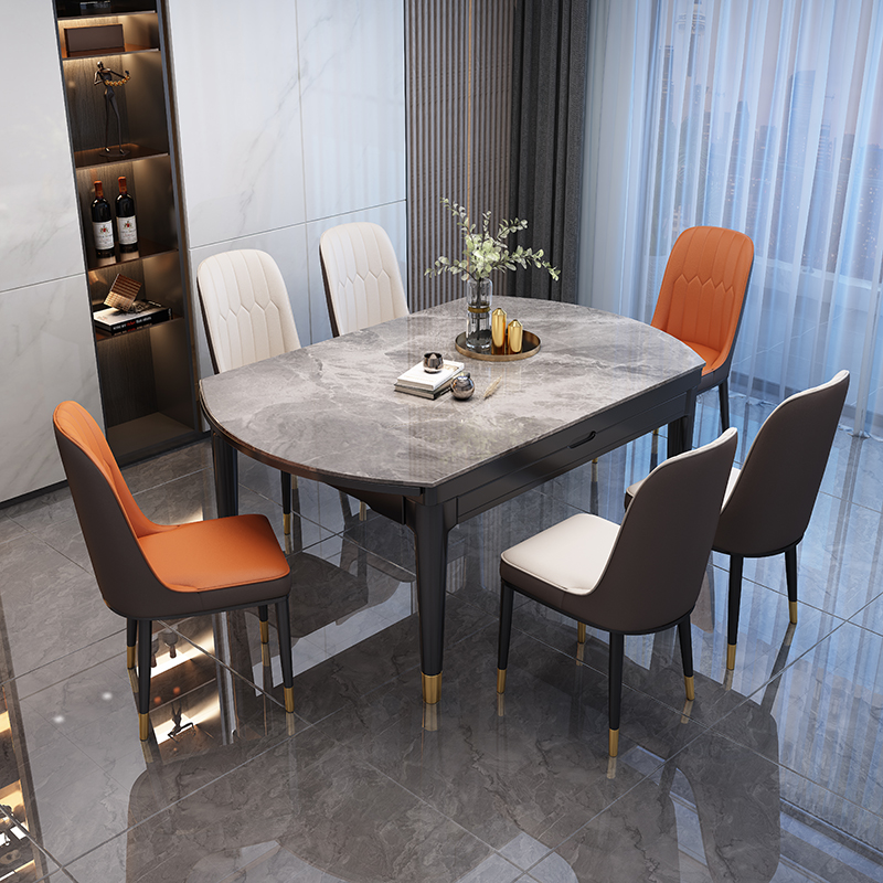 欧梵森 餐桌 岩板餐桌意式轻奢实木餐桌椅组合现代简约圆桌转盘家用小户型可伸缩折叠圆桌长方形饭桌子高清大图