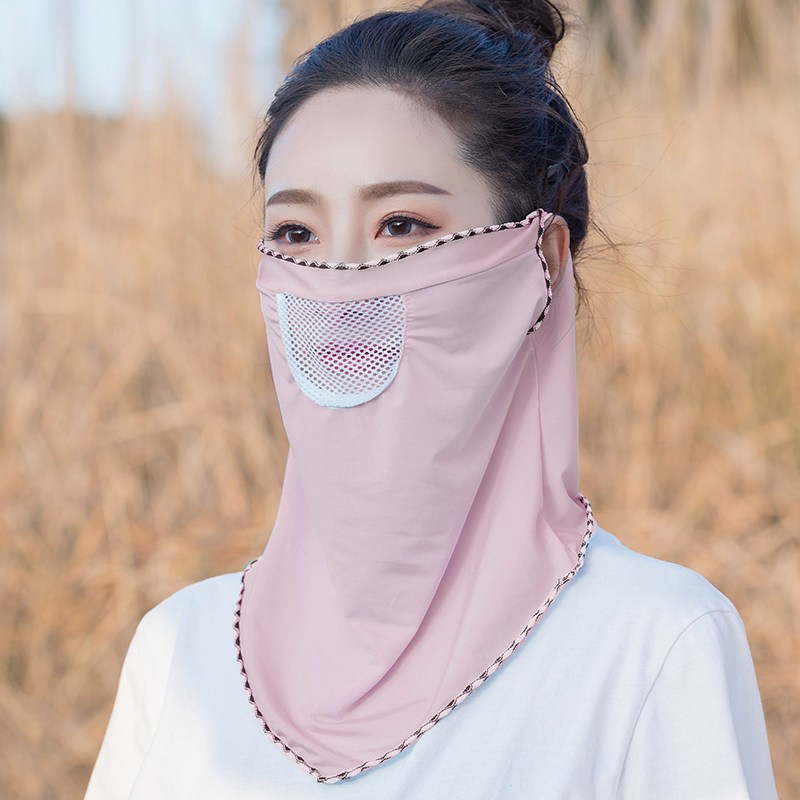 防晒三角丝巾女挂耳面罩纱巾春秋薄款骑车遮阳夏防太阳晒脖套面纱