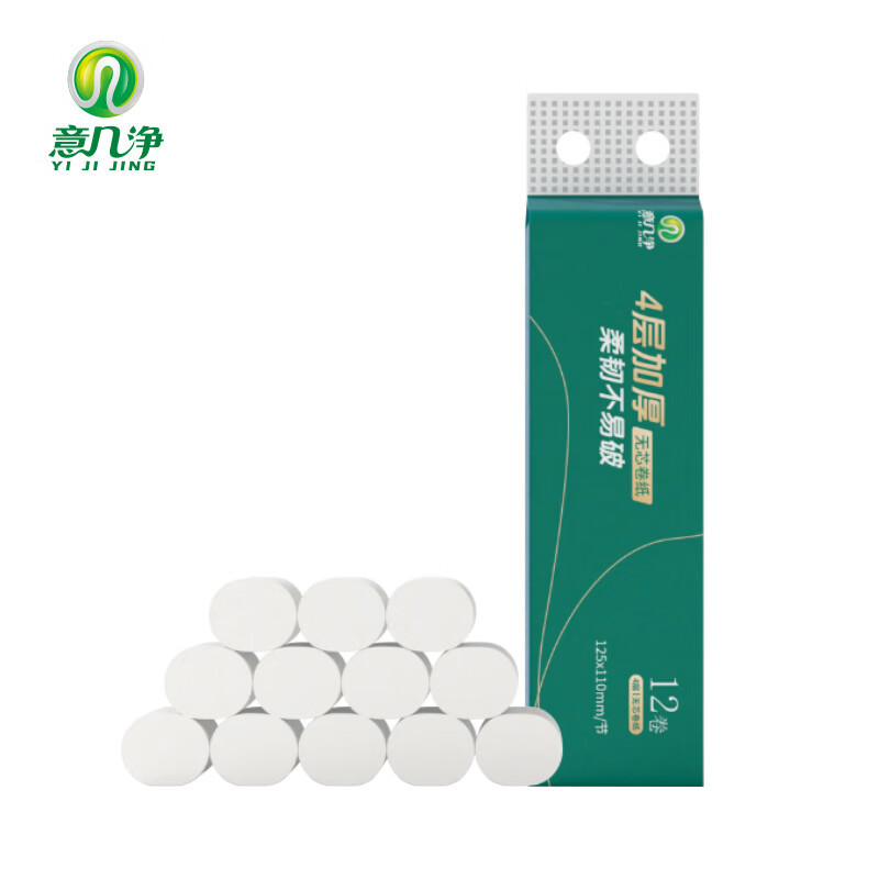 意几净 柔韧亲肤无芯卷纸4层加厚70g/卷*12卷*1提高清大图