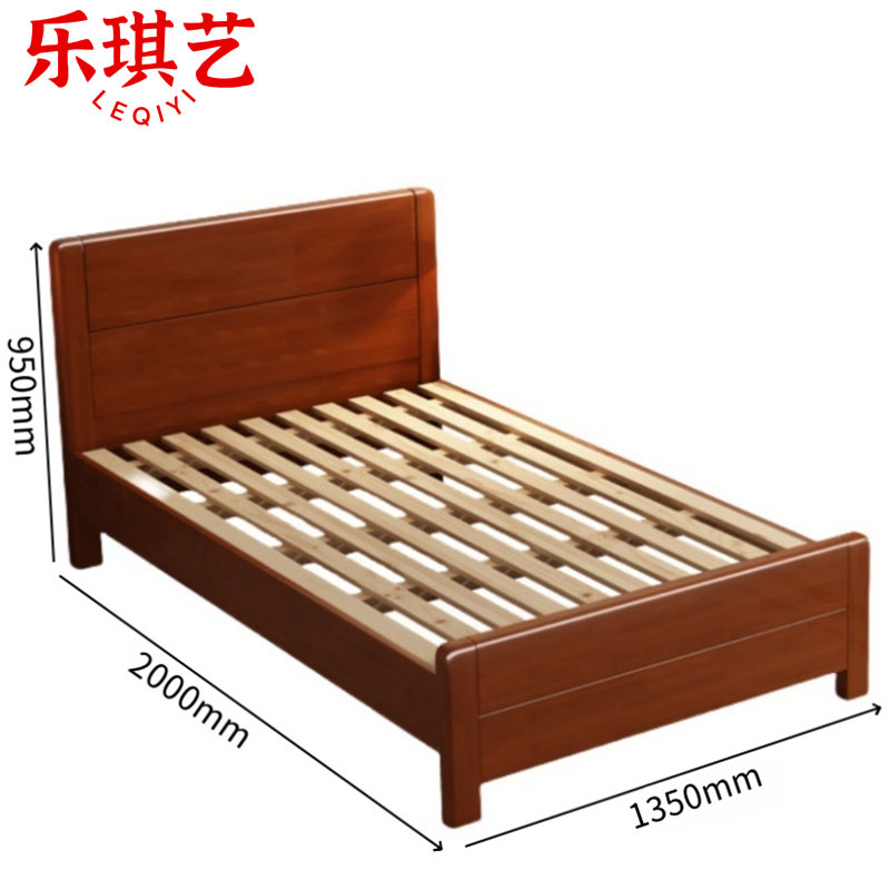 乐琪艺 实木单人床 海棠色 2000*1350*950mm 张高清大图