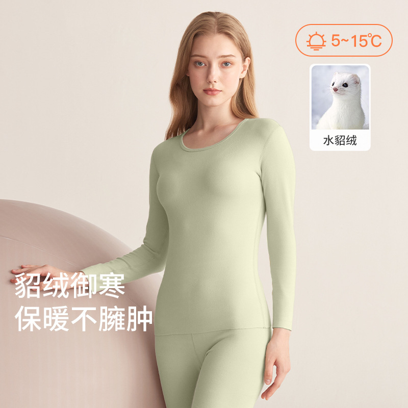 7A德绒保暖内衣女士无痕磨毛秋冬季发热水貂绒秋衣秋裤套装女高清大图