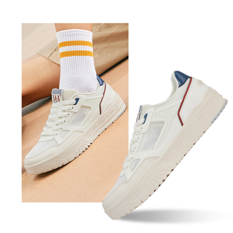 361°男鞋透气运动鞋新款网面鞋子休闲鞋小白鞋百搭板鞋男 羽毛白/怀旧蓝 45码