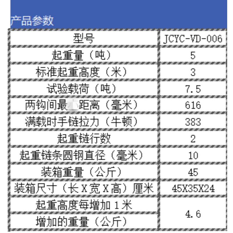 JCYC 双轴承型手拉葫芦 JCYC-VD-006 台高清大图