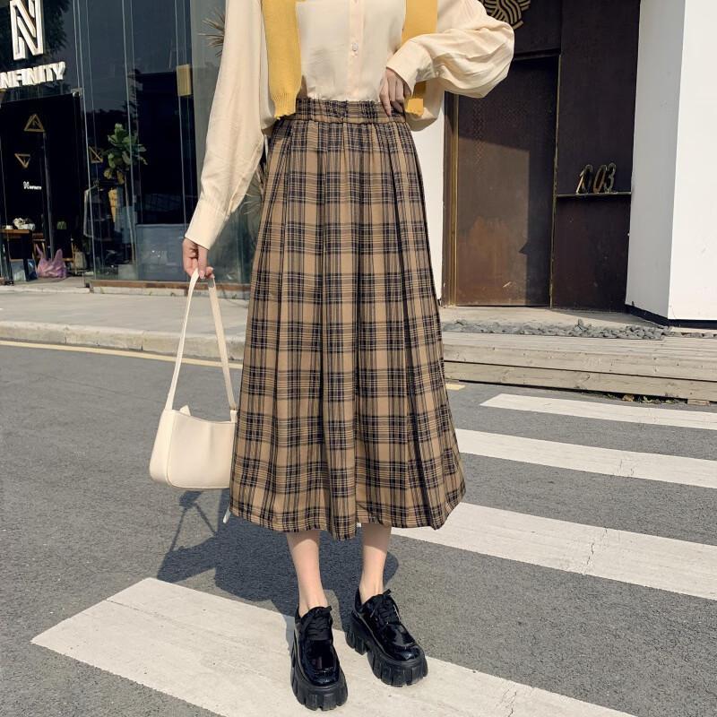 权小威春秋款初中女生半身裙中长款秋季学生高中生穿古着配色女秋冬