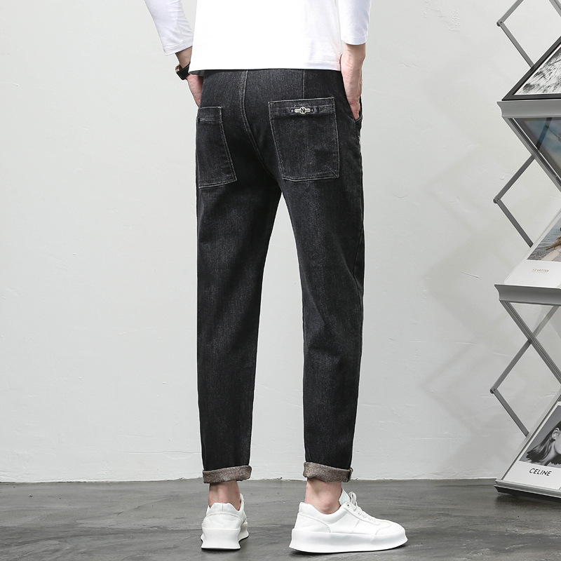 大码男装秋冬新款潮牌棉质弹力修身时尚加肥加大松紧腰男士牛仔裤高清大图