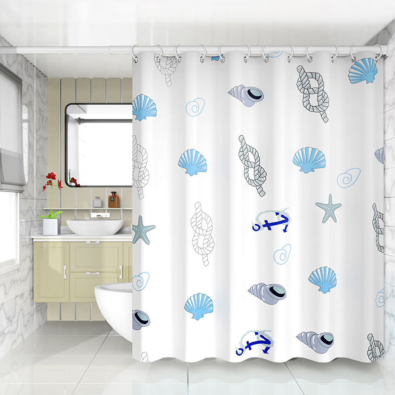 朗宅浴室浴帘隔断卫生间防霉套装免打孔门帘子挂帘高档防水布洗澡窗帘 海螺 单帘：帘宽80*高180cm+绑带