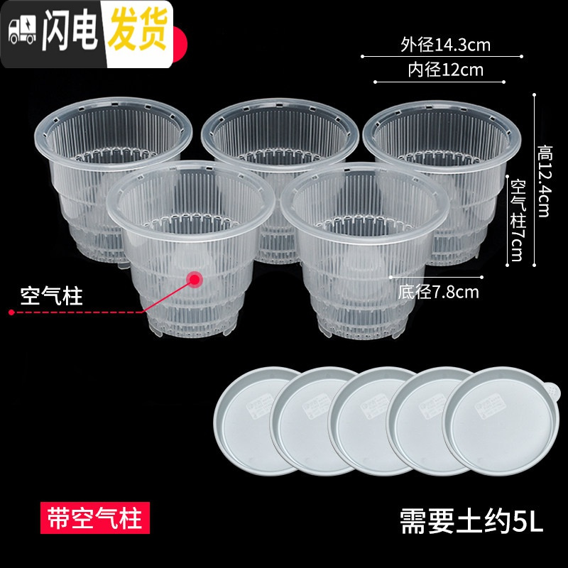 三维工匠蝴蝶兰控根花盆透气明塑料胶树脂陶瓷洋兰石斛专用盆清仓 【含托盘】【5只】口径12cm【带空气柱】 中等_471