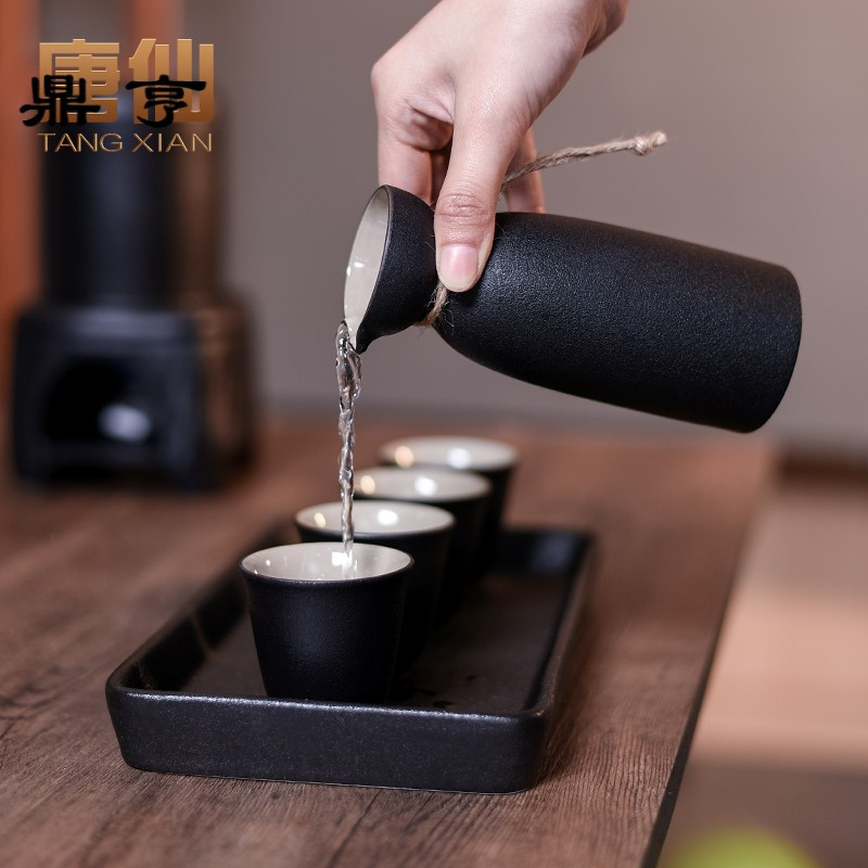 鼎亨温酒器烫酒壶家用热酒器黄酒煮酒器白酒煮酒壶黑陶瓷酒具酒杯