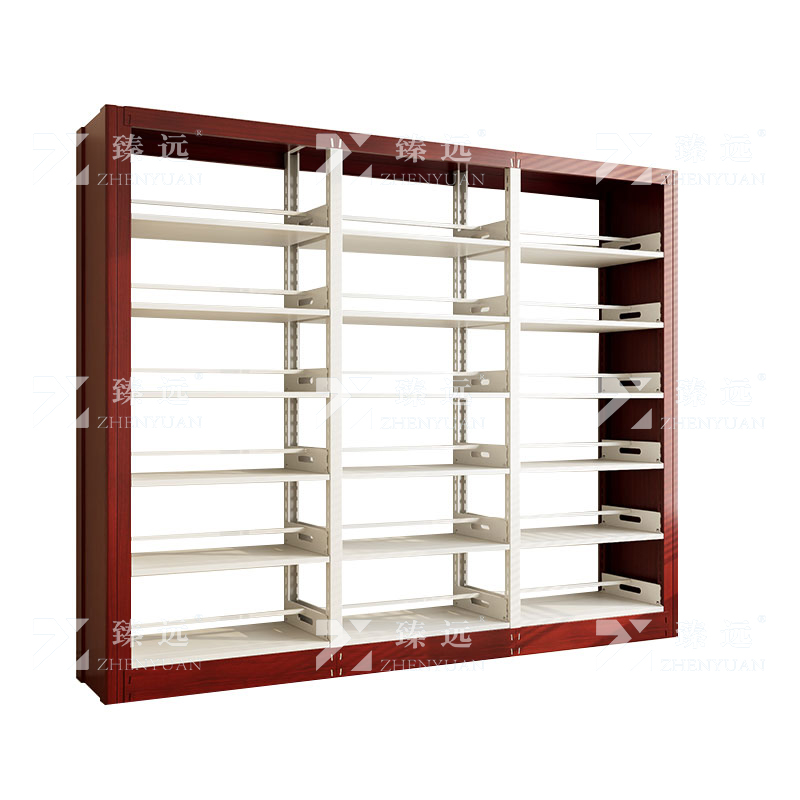 臻远 ZY4072638 钢制书架红色转印图书馆书架资料架 双面6层一列三组 2800*450*2000