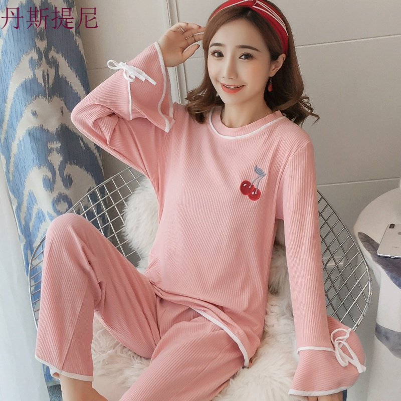 2018新款睡衣女春秋长袖纯棉薄款韩版冬可外穿学生甜美家居服套装