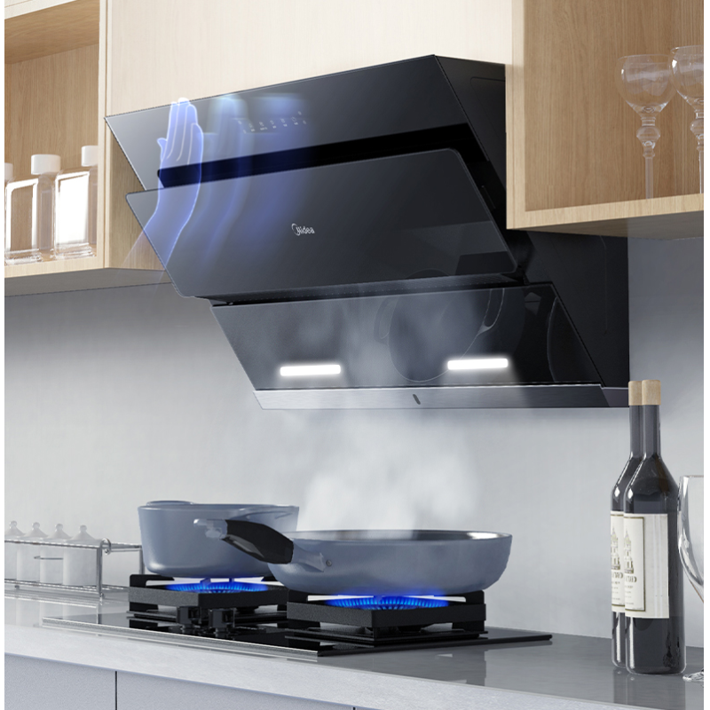 美的j25抽油烟机家用厨房大吸力侧吸式自动清洗玻璃面板吸油烟机