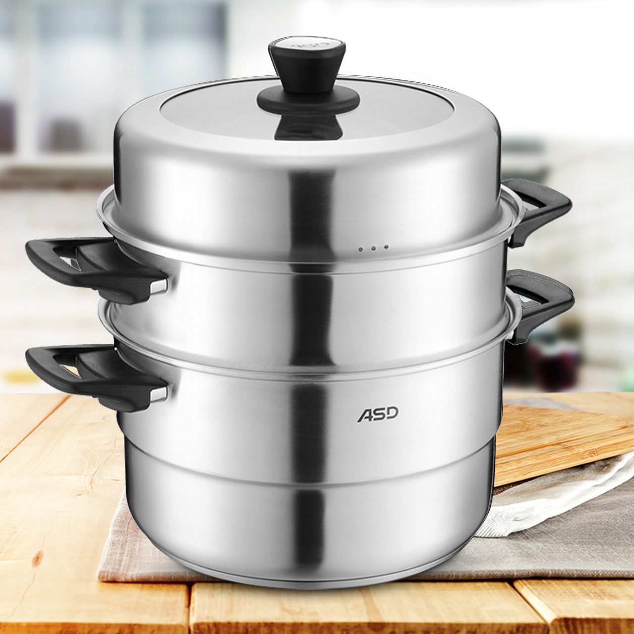 爱仕达(ASD) 蒸锅 QN1534 34CM 复底不锈钢 带蒸笼蒸屉 明火电磁炉通用 可作三层双层蒸锅高清大图