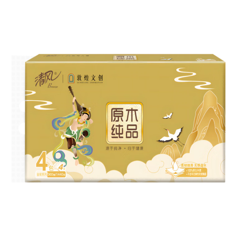 清风 敦煌抽取式面巾纸抽纸BR40ADHP 4层90抽 190*132mm 4包/提 1提装高清大图