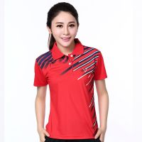9815红色女上衣 M|男女大码速干运动服套装情侣乒乓球衣翻领羽毛球短袖t恤上衣S2