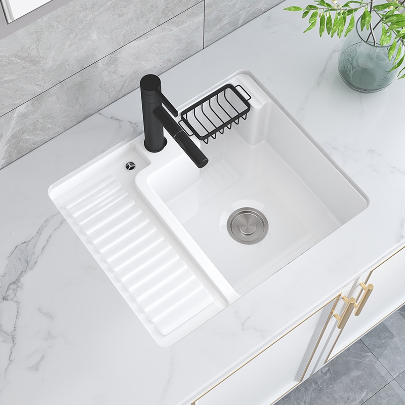 闪电客阳台陶瓷台下盆洗衣盆带搓板家用嵌入式加深洗衣池槽洗手洗脸单