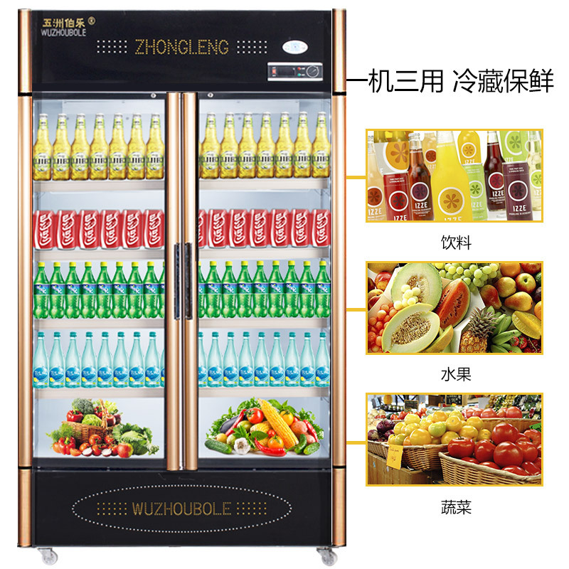 五洲伯乐(WUZHOUBOLE)LC-888A 842升商用展示柜 立式冷藏柜保鲜柜 对开门冰箱 啤酒饮料柜茶叶柜点菜柜