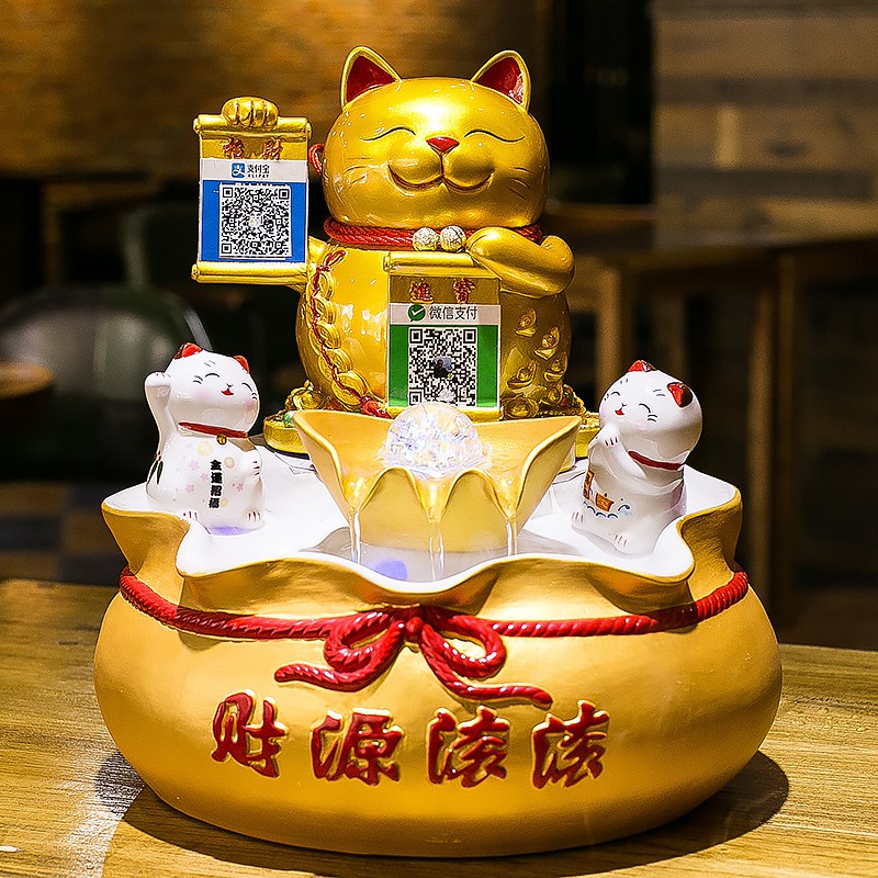 猫摆件收银台发财猫二维码创意送人新店店铺开店送礼开业礼品 三维工匠 第一桶金-二维码财神爷(小)猫高清大图