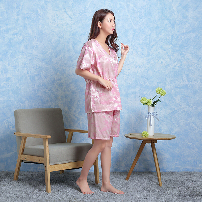 棉质按摩服安然纳米浴服汗蒸服女款酒店桑拿服浴衣浴袍粉红色