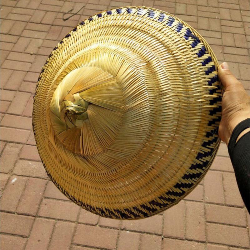 越南帽遮阳帽子男女户外防晒钓鱼帽 成人圆顶竹编帽直径40免费送帽绳