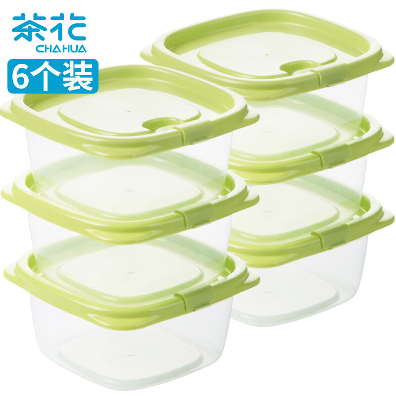 茶花(CHAHUA)冰箱保鲜盒塑料饭盒餐盒密封盒储物盒6个装460ML000002*2
