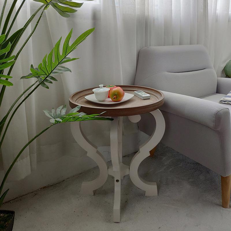 森美人法式乡村做旧边几 美式复古原木色小茶几边桌 床头柜高清大图