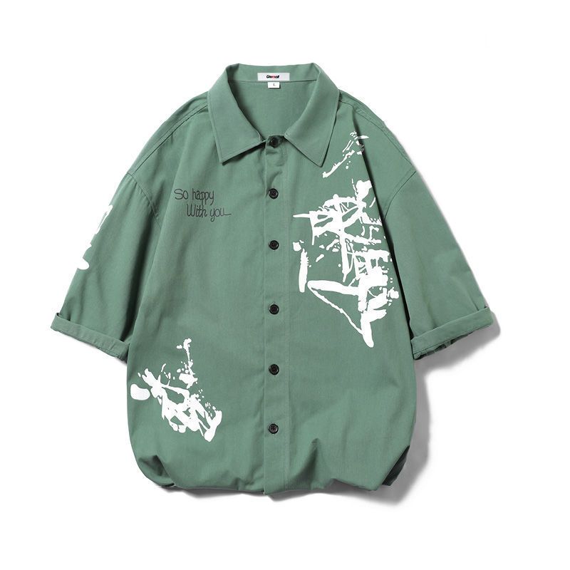 森马集团旗下GLEMALL男士短袖衬衫薄款衬衣韩版潮流港风工装宽松