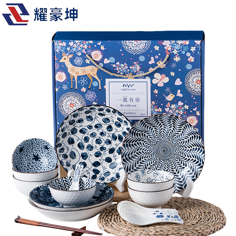 耀豪坤 陶瓷餐具套装6碗6勺4盘 16件套 YHLQ-16C/套