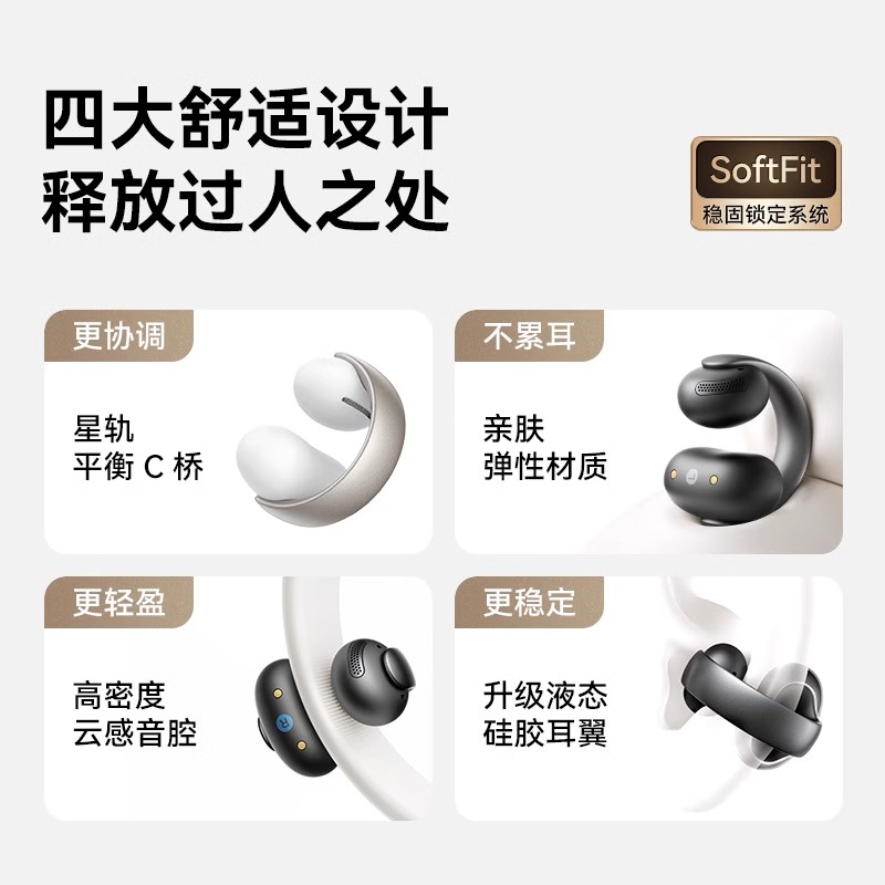 声阔(SoundCore)[旗舰新品]AeroClip耳夹式蓝牙耳机开放式耳挂跑步运动通话降噪适用粉色高清大图