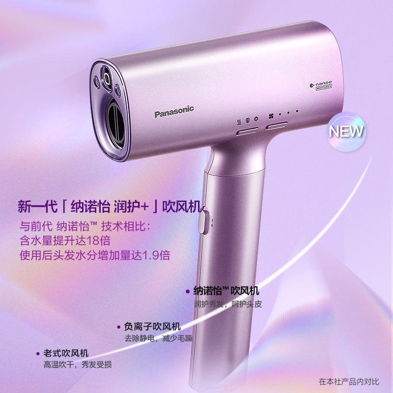 松下(Panasonic)电吹风新品纳诺怡高速吹风机千倍负离子水润家用大风力速干水离子吹风筒护发不伤发 WNA0H-W
