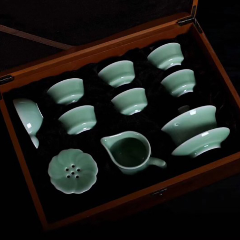 青瓷手工梅子青功夫茶具套装10头