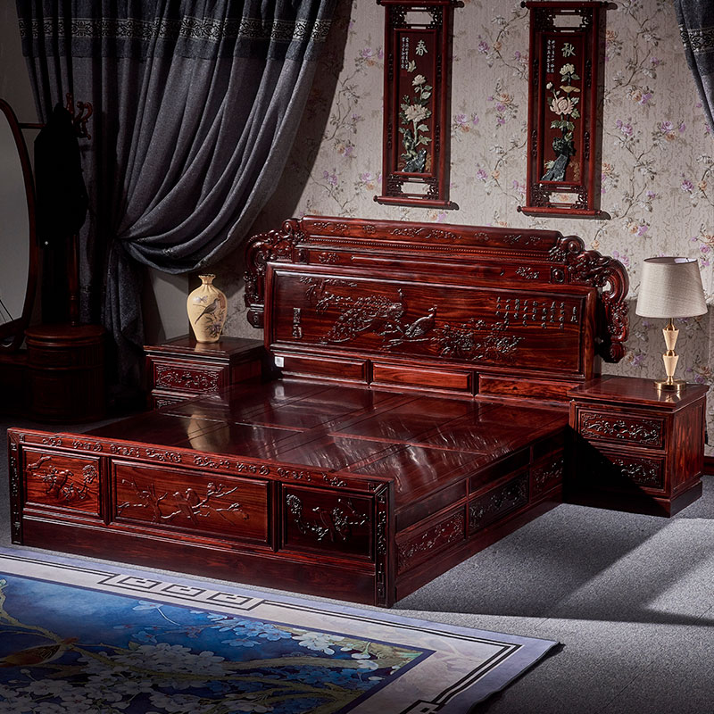 8米大床国色天香双人床高箱体储物雕花明清古典婚床