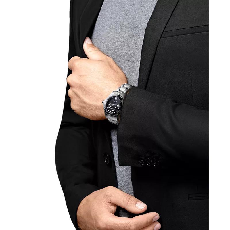浪琴(LONGINES)男士瑞士自动机械潜水表43mm黑陶瓷圈钢带防水