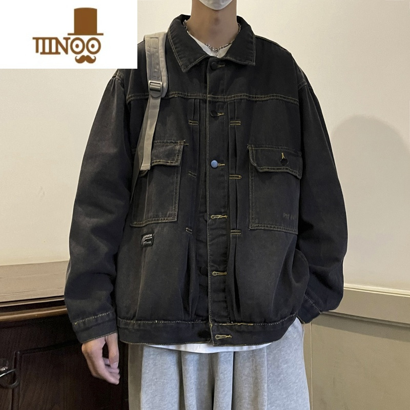 YANXU工装牛仔外套男款美式复古痞帅夹克感潮牌宽松休闲上衣服