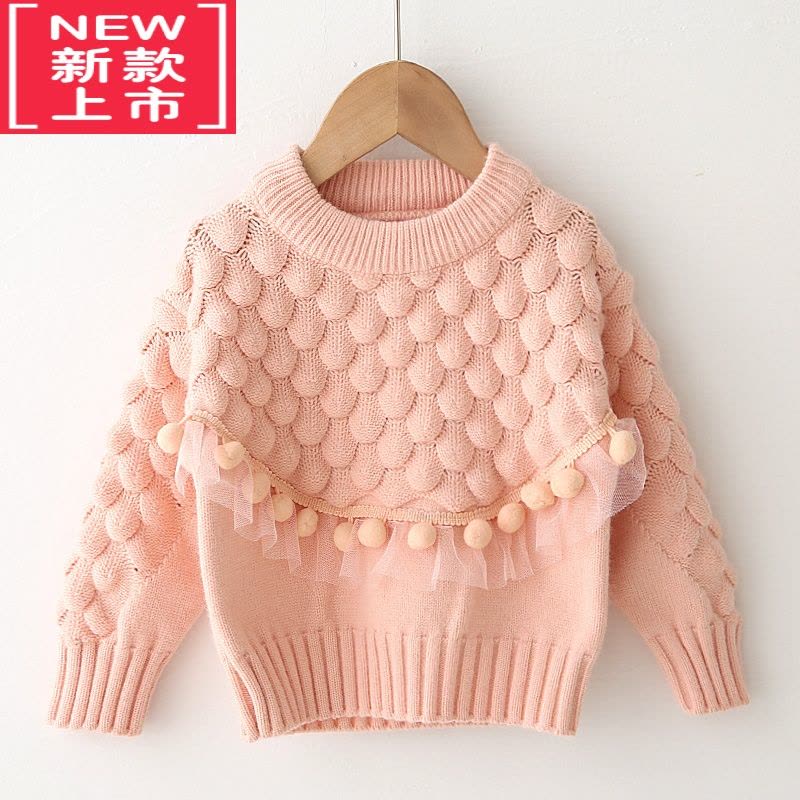 可莉允女童毛衣秋冬加绒加厚洋气宽松针织衫套头宝宝毛衫1-5岁公主蕾丝4图片
