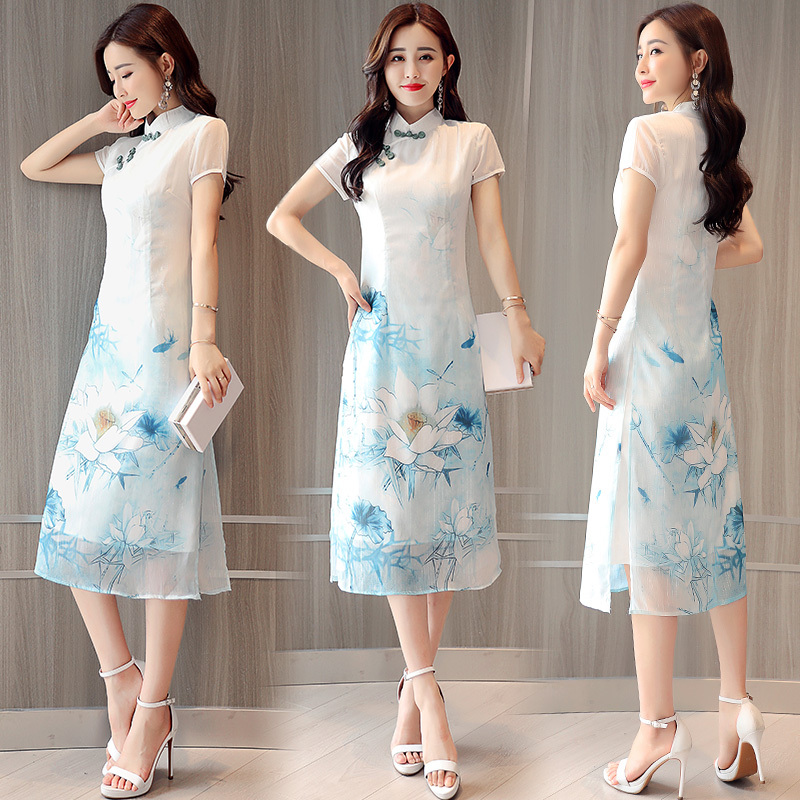 改良旗袍夏款女士新品女装中国风复古端庄大气茶服民族风连衣裙