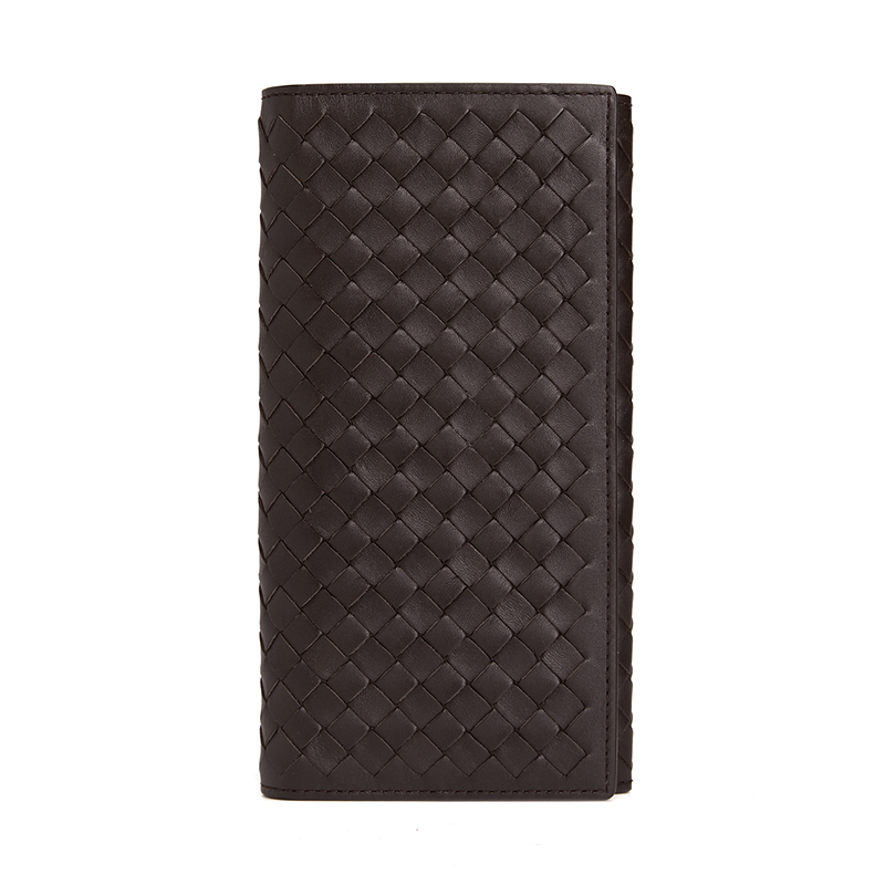 BOTTEGA VENETA 宝缇嘉 BV 男士长款编织钱夹钱包深棕色