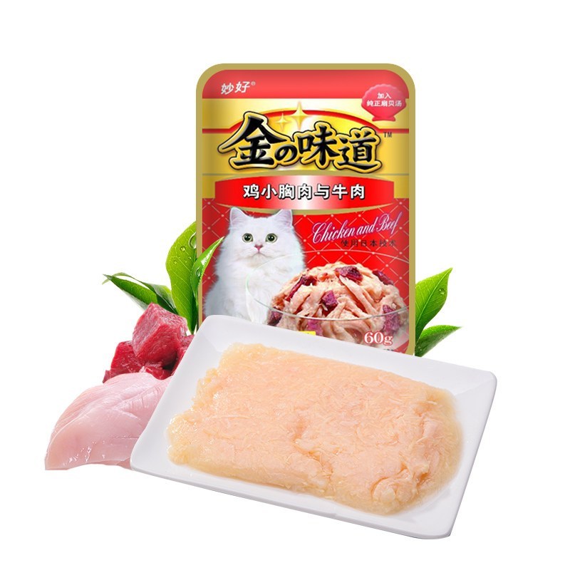 伊纳宝金味道妙鲜包60g*10包 鸡小胸+牛肉 日本进口猫湿粮罐头