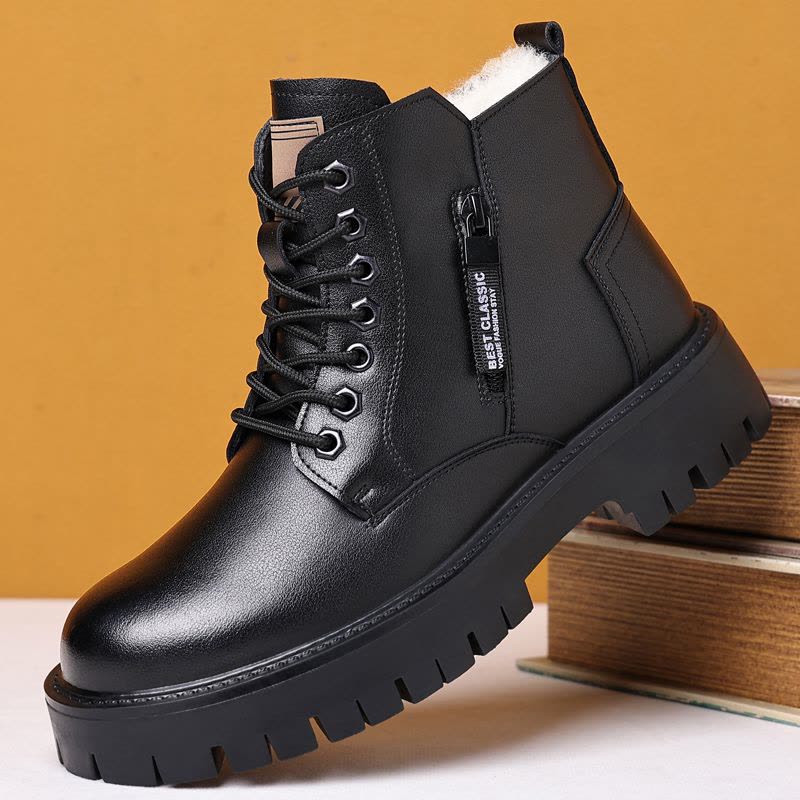 迪罗尼卡羊毛马丁靴男冬季高帮加绒棉鞋男软皮休闲软底工装靴子男雪地靴图片
