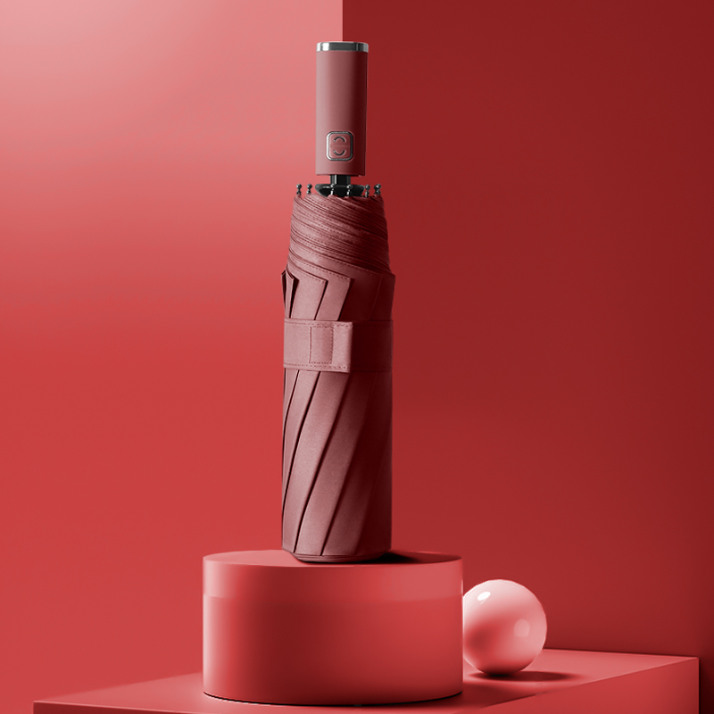 旭晴十骨配色手柄黑胶防晒晴雨两用自动伞 