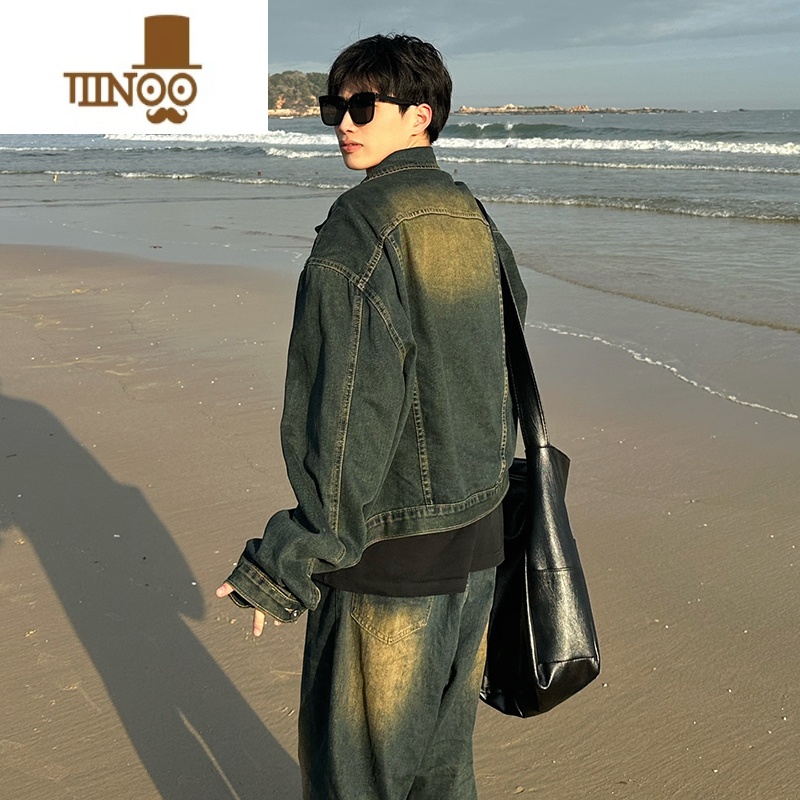 YANXU美式复古牛仔套装男春季新款潮男穿搭全身水洗做旧休闲时尚套 L 主图外套