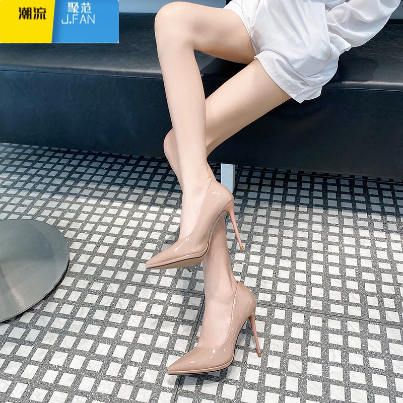 聚范裸色高跟鞋女细跟2024年新款漆皮防水台性感气质单鞋正装尖头高清大图