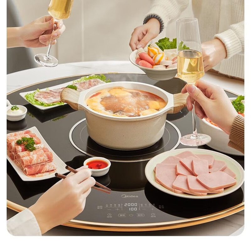 美的电磁炉暖菜板保温板热菜板家用多功能智能定时恒温饭菜加热火锅+自动旋转100cm HBU100YH黑色高清大图