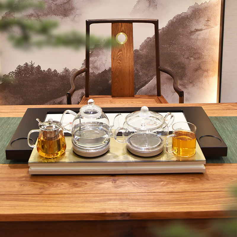 SEKO/新功F180花梨木实木茶盘鸡翅木新中式茶台四合一茶具套装嵌白玉瓷整套茶具全自动智能泡茶机[无茶具]