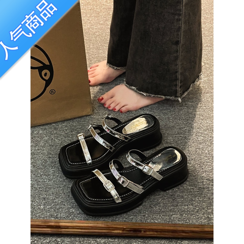 SUNTEK小众设计感时尚拖鞋女外穿2023夏季新款百搭绝美法式凉鞋沙滩凉拖高清大图