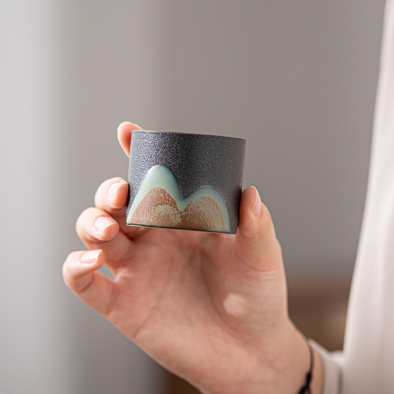苏氏陶瓷(SUSHI CERAMICS)手绘釉画彩千里江山四色杯温茶套装禅黑文创伴手礼套组